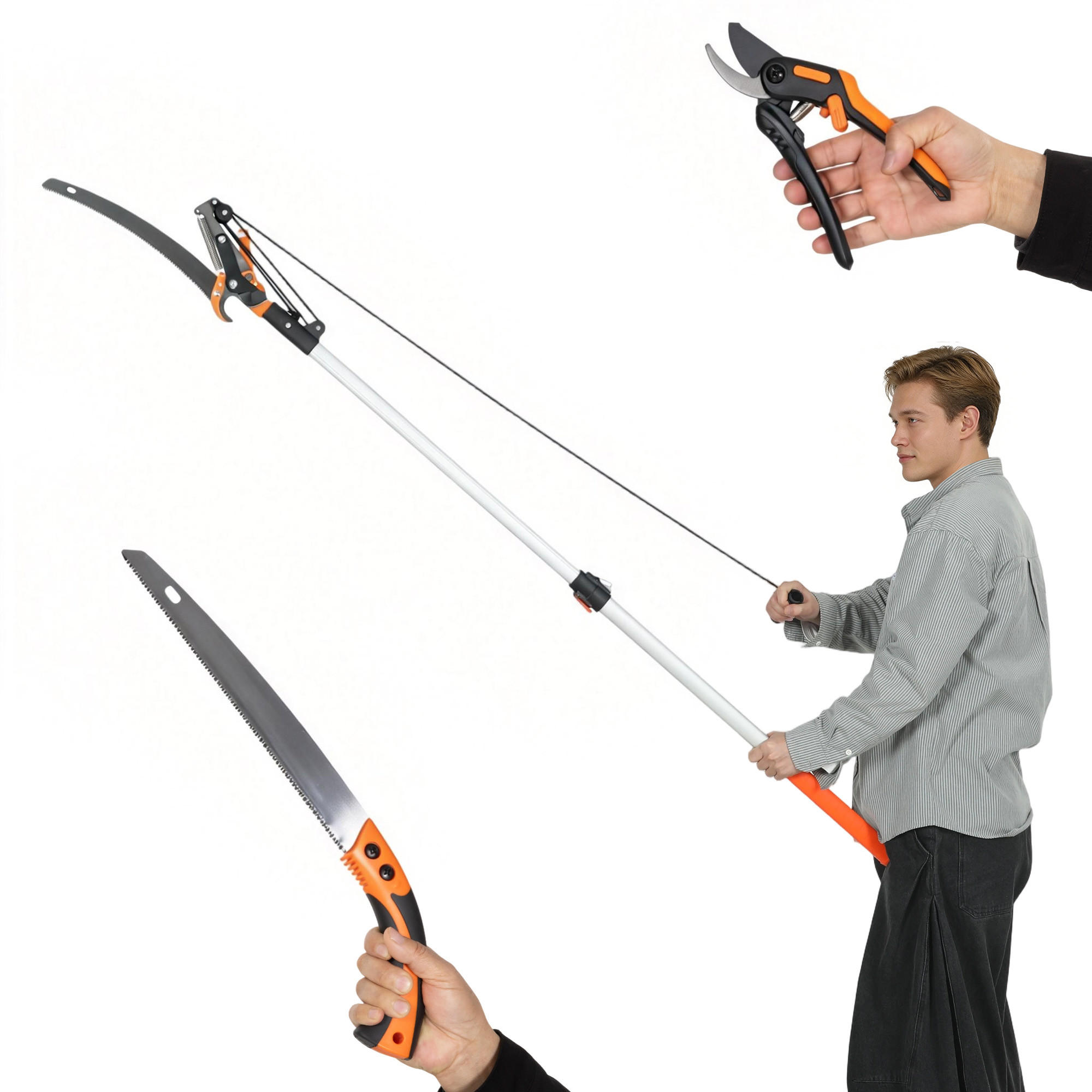TELESKOPASTSCHNEIDER 2-in-1 DE-13862 mit Handbügelsäge und Astschere - Orange, Metall (16.5/3.5/200cm) - ComfortXL