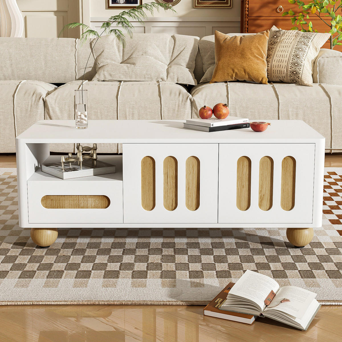 COUCHTISCH 105x50cm Weiß Holzoptik LED 4 Türen 2 Schubladen Vielseitig - Weiß, Holz (63/37.5/23cm) - FLIEKS