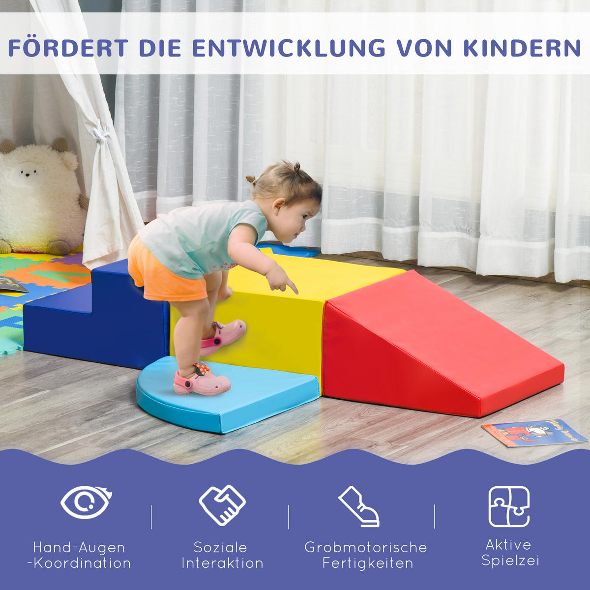 BAUSTEINSET - Blau/Rot, Kunststoff (45/25/45cm) - HOMCOM
