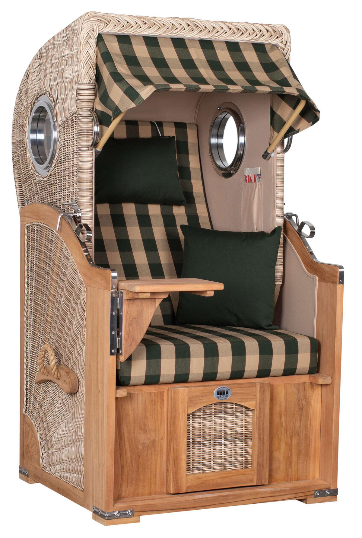 STRANDKORB Düne 1-Sitzer Teak 506 - Blau/Dunkelgrün, Holz/Textil (98/165/80cm) - Mr. Deko