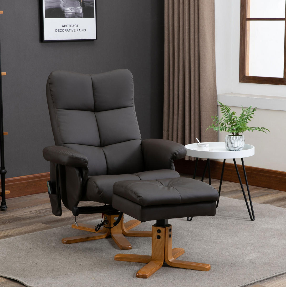 RELAXSESSELSET mit Hocker Braun 80/86/99 cm mit Massagefunktion und 145° Neigung - Braun, Leder (86/99/80cm) - Flora Grace