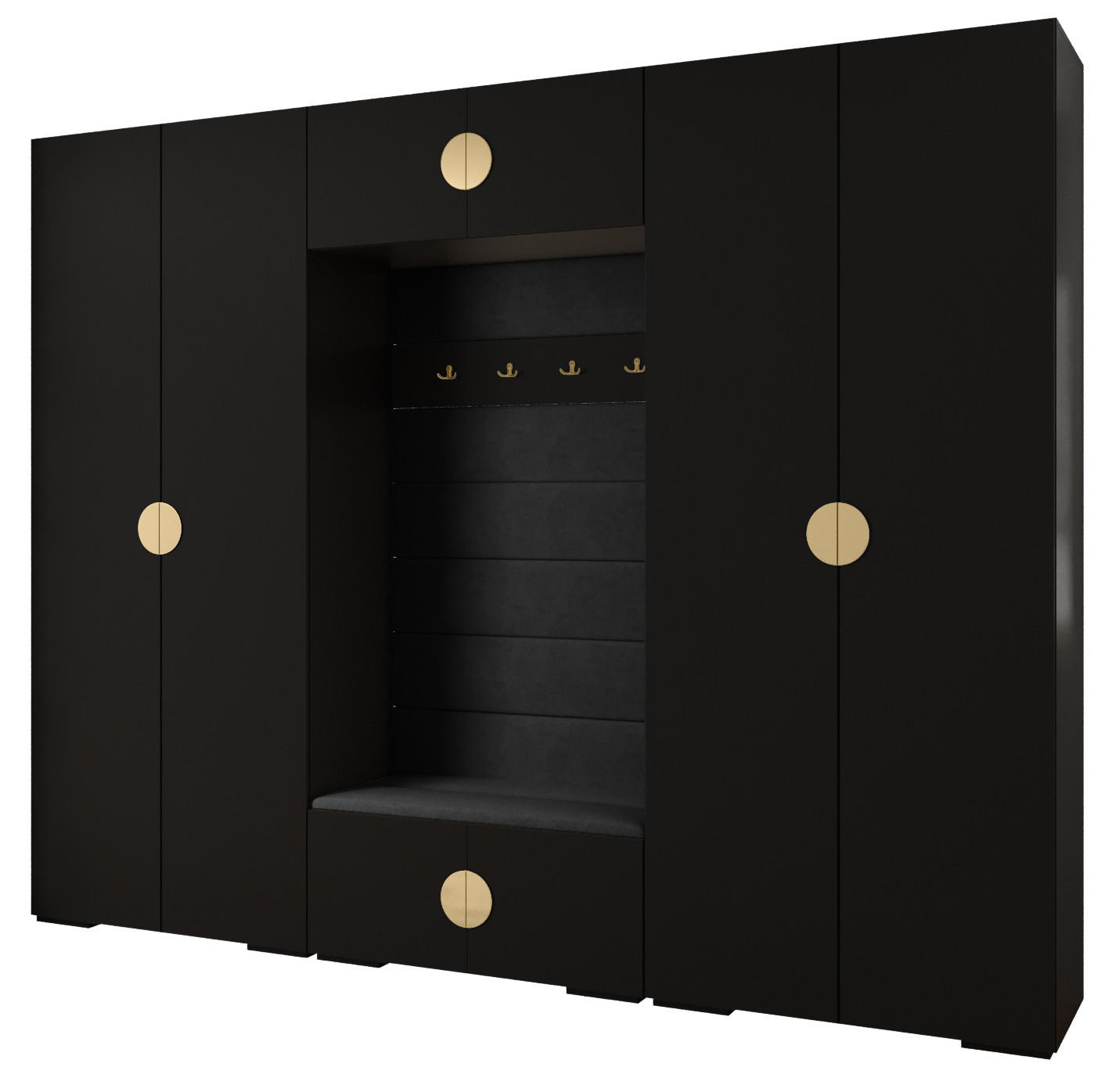 Abiks Möbel Garderoben-Set Schwarz, Schwarz, Gold 300x236.7x47 cm