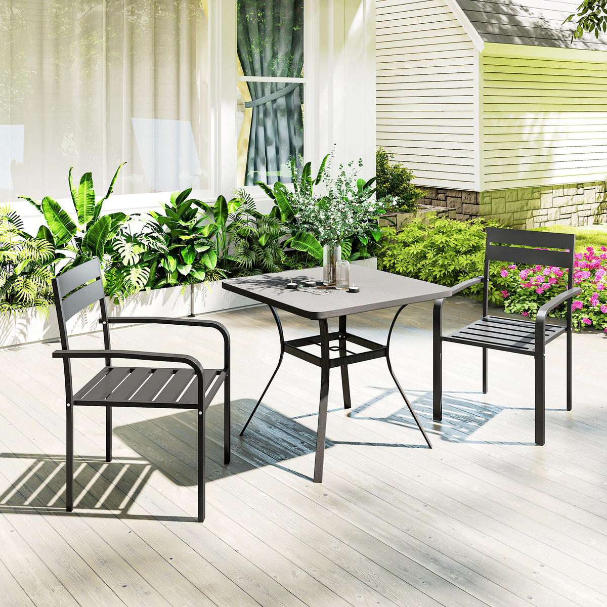 GARTENSTÜHLE 2er-Set DE-13259 stapelbar mit Armlehnen Dunkelgrau - Dunkelgrau, Metall (56/83/58cm) - ComfortXL