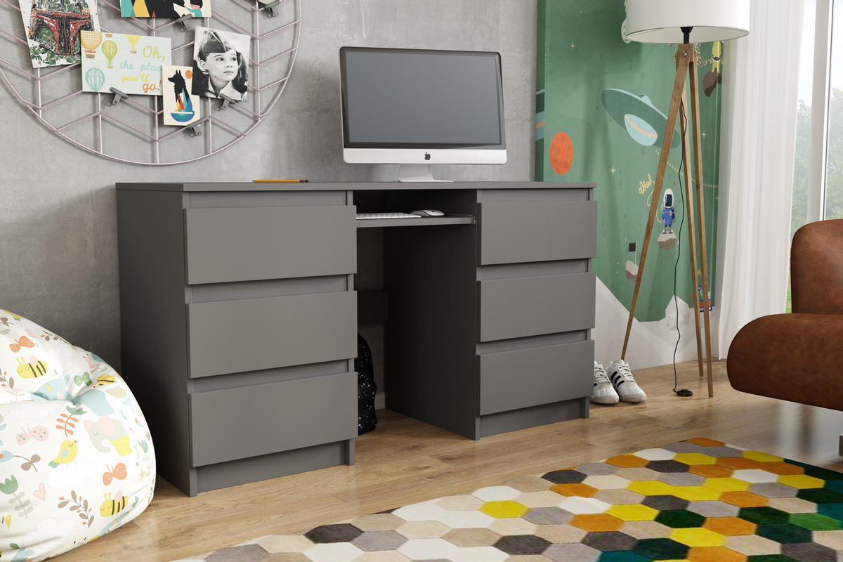 SCHREIBTISCH ANGULO 130x50x75 cm Bürotisch Computertisch, Graphitfarben - Graphitfarben, Holzwerkstoff (50/130/75cm) - MASSENO