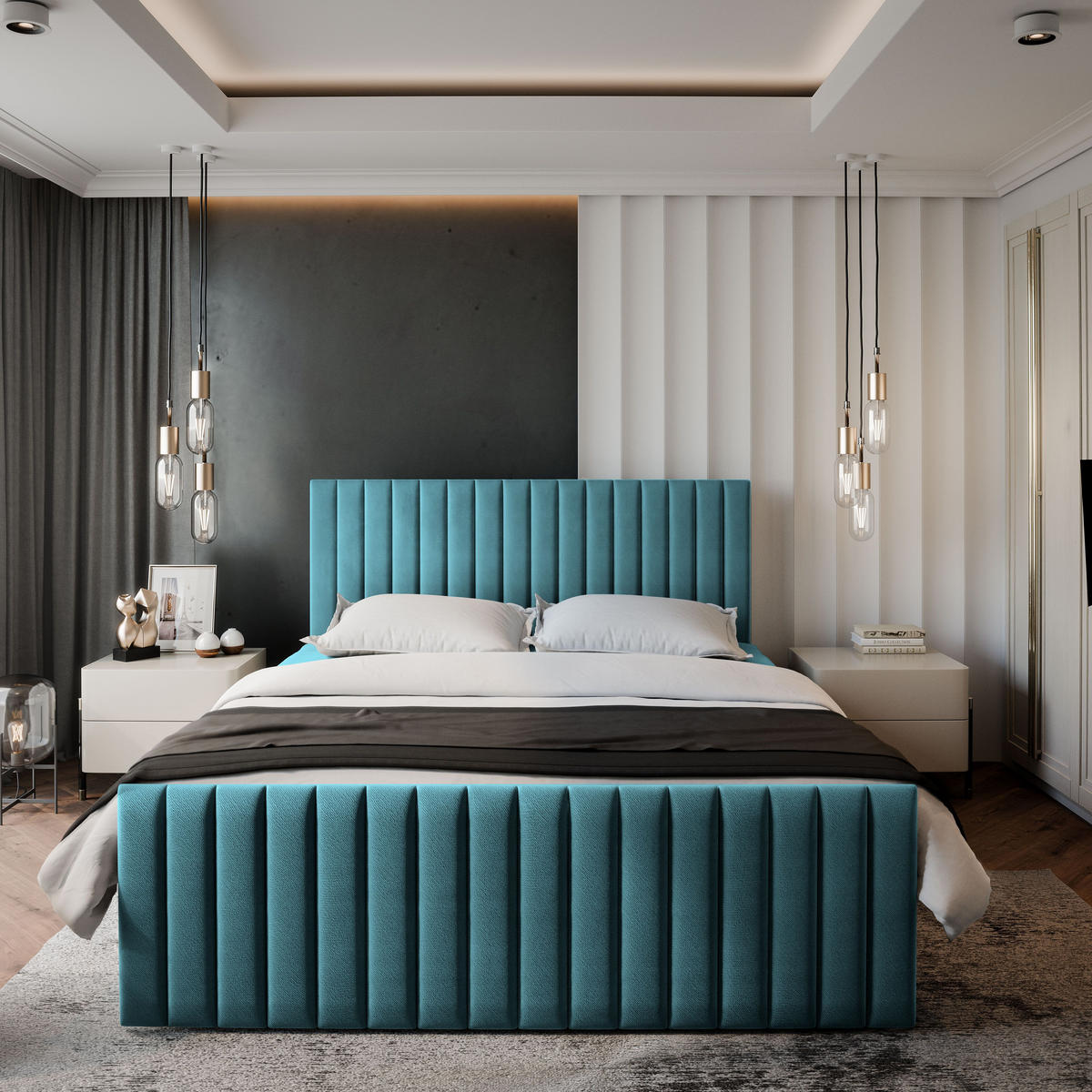 BOXBETT ARION 180x200 cm mit Matratze und Topper, H2+H3 - Blau - Hellblau, Holz (180/200cm) - MASSENO