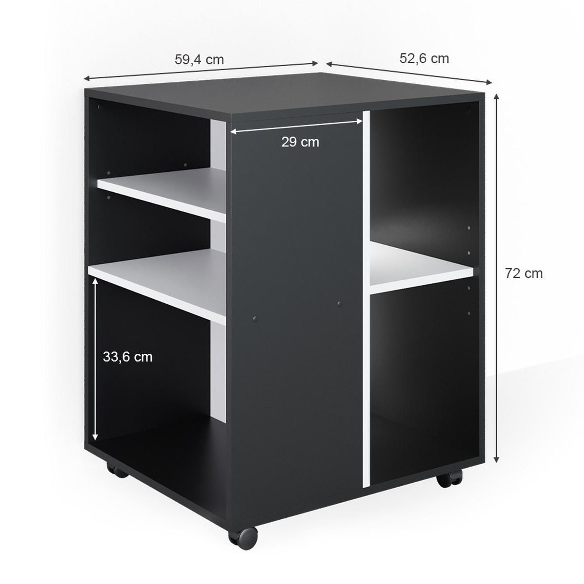 ROLLCONTAINER Anthrazit 59.4 x 52.6 cm - Anthrazit/Weiß, Holzwerkstoff (59.4/72/52.6cm) - Vicco