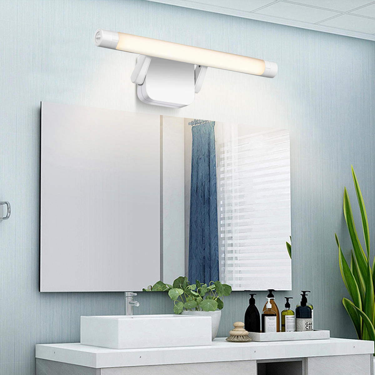 LED-BILDERLEUCHTE - warmweiß mit Dimmfunktion und verstellbarem Arm für Bilder und Spiegel, batteriebetrieben - Weiß, Kunststoff (15/34/3.1cm) - Northpoint