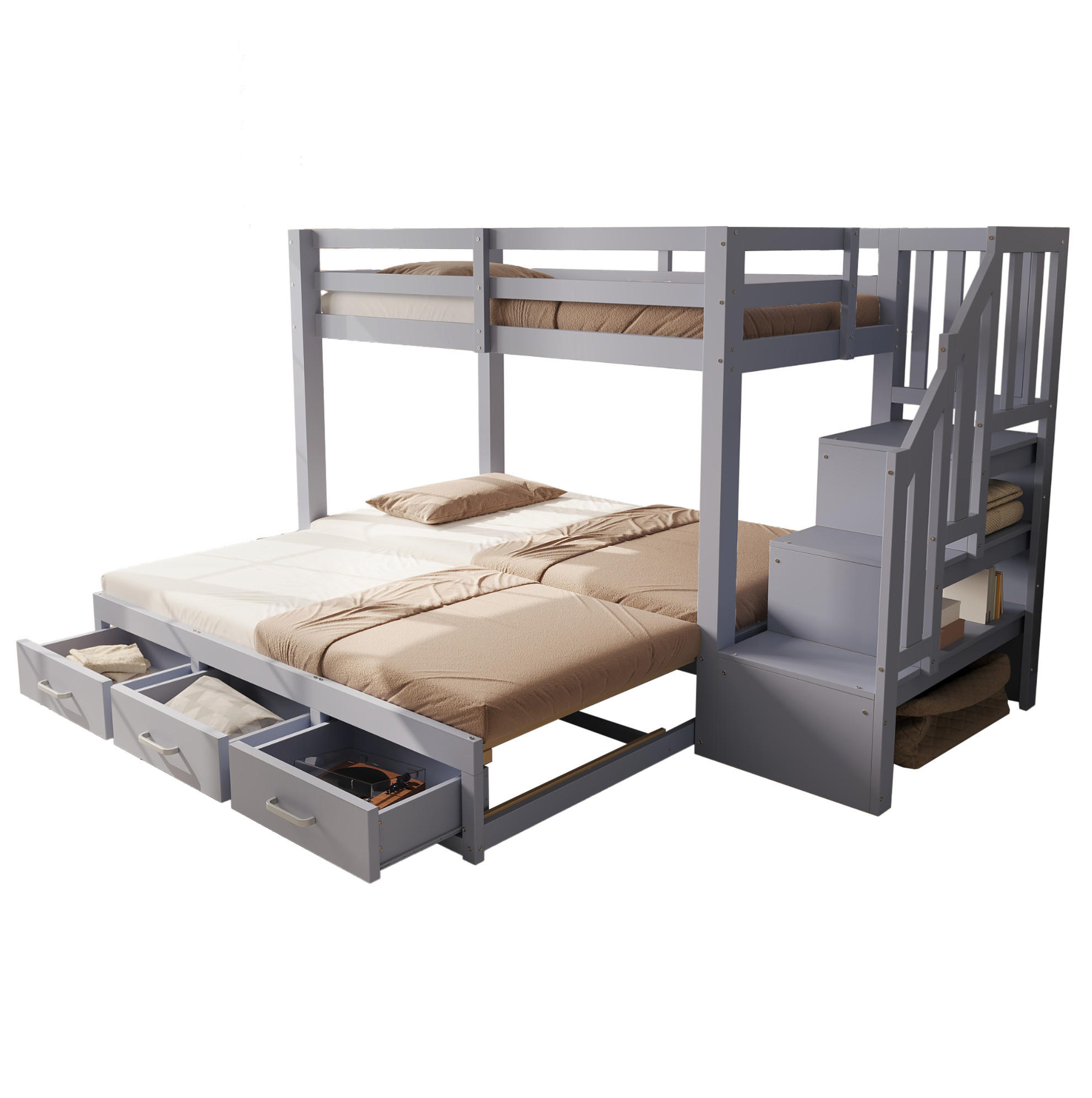 ETAGENBETT 180/200 cm grau aus Holz mit Ausziehbett - Grau, Holzwerkstoff (90/200cm) - OKWISH