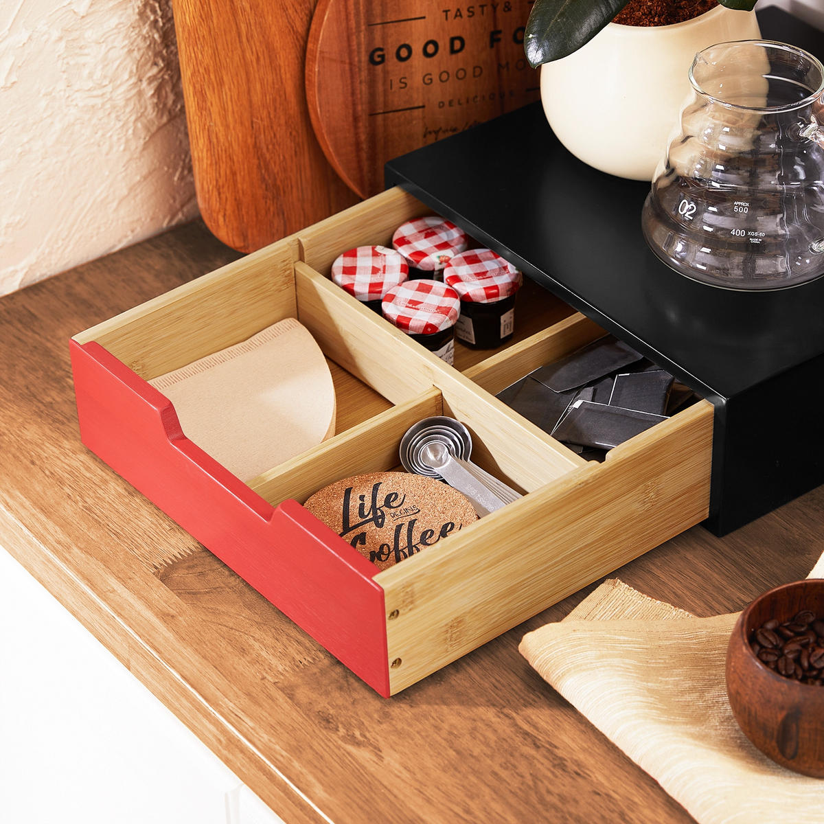 KAFFEE-KAPSELSTÄNDER Schwarz-Rot - Schwarz, Holz/Holzwerkstoff (30/9/31cm) - SoBuy