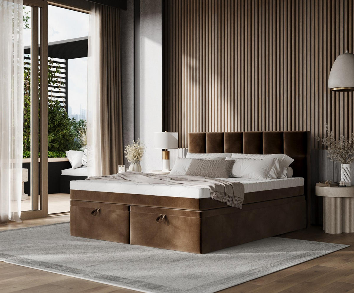 BOXBETT Elano 200/200 cm Braun im Kronos Stoff - Schwarz/Braun, Holz/Holzwerkstoff (200/200cm) - AltaBeds