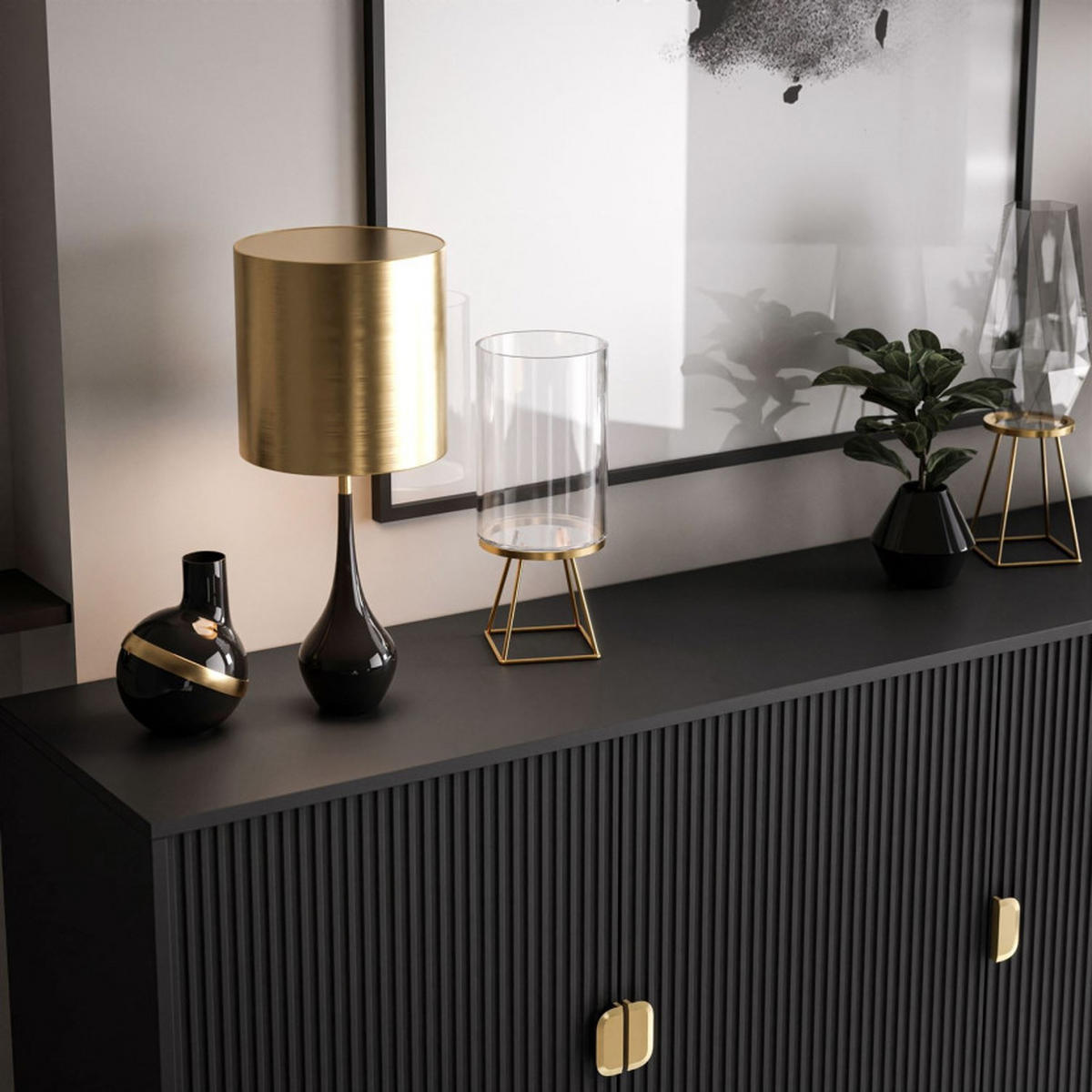 KOMMODE DALIA 3D - Goldfarben/Schwarz, Holzwerkstoff (154/84/49cm) - Lookway