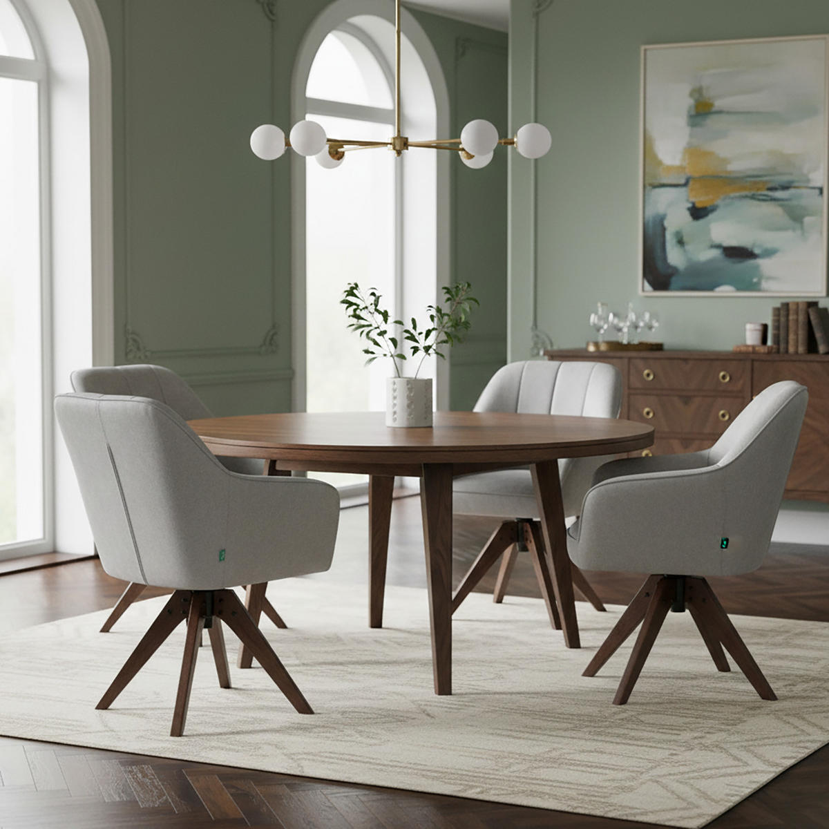 ARMLEHNSTUHL Mika-Noah 2er-Set - Nussbaumfarben/Hellgrau, Eichenholz/Holz (60/87/65cm) - DUBI Möbel