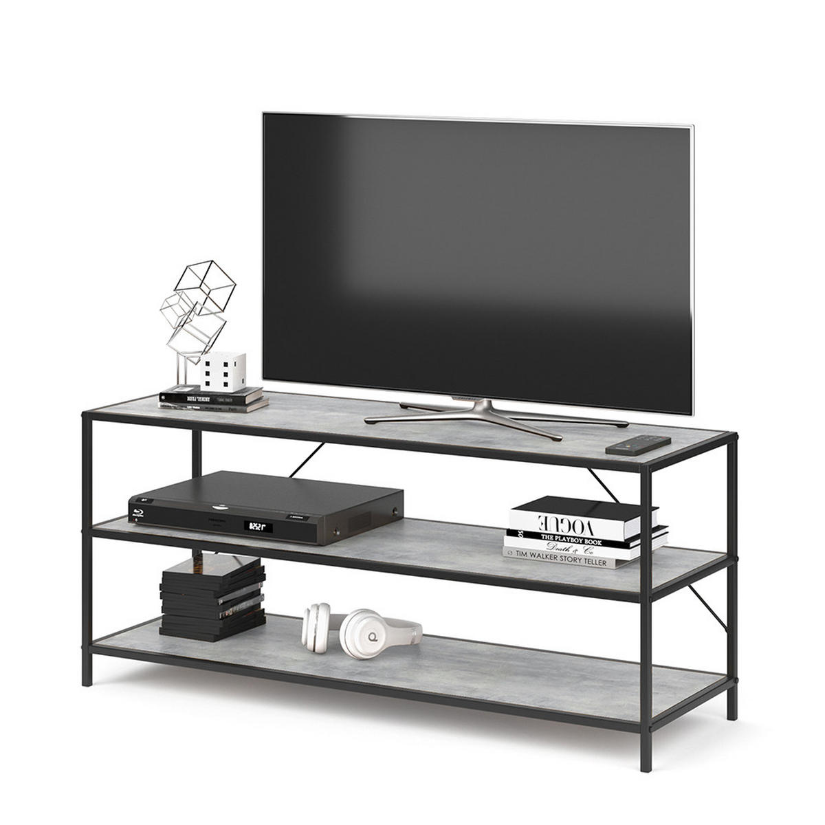 LOWBOARD Fyrk, Beton/Schwarz, 120 x 53 cm - Schwarz/Grau, Holzwerkstoff (120/53/39.5cm) - Vicco