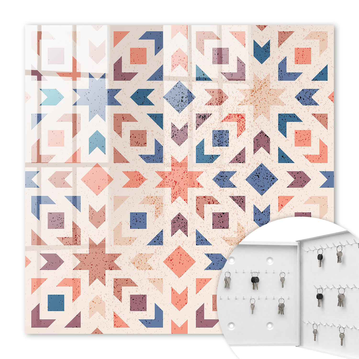 SCHLÜSSELBOX Weiß 30x30 cm – Türöffnung nach rechts - Geometrisches Muster - Beige, Metall (30/30/5cm) - TULUP