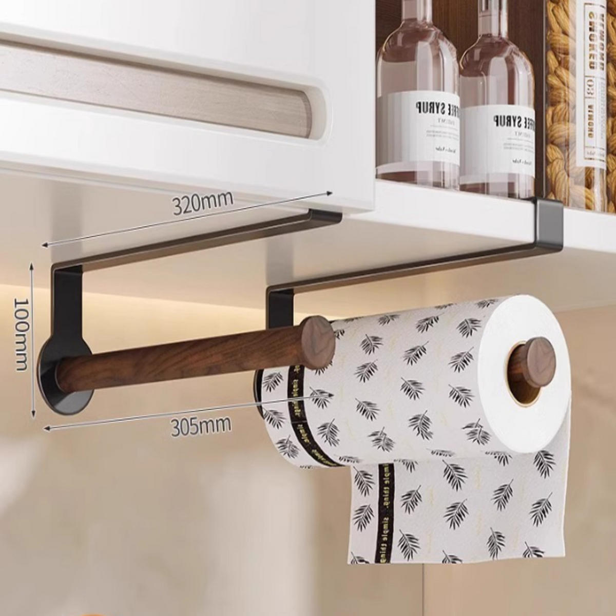 KÜCHENPAPIERHALTER, Holz + Metall, 32 x 10 cm ， 2 Stück - Braun, Holz (10/10/32cm) - Authentics