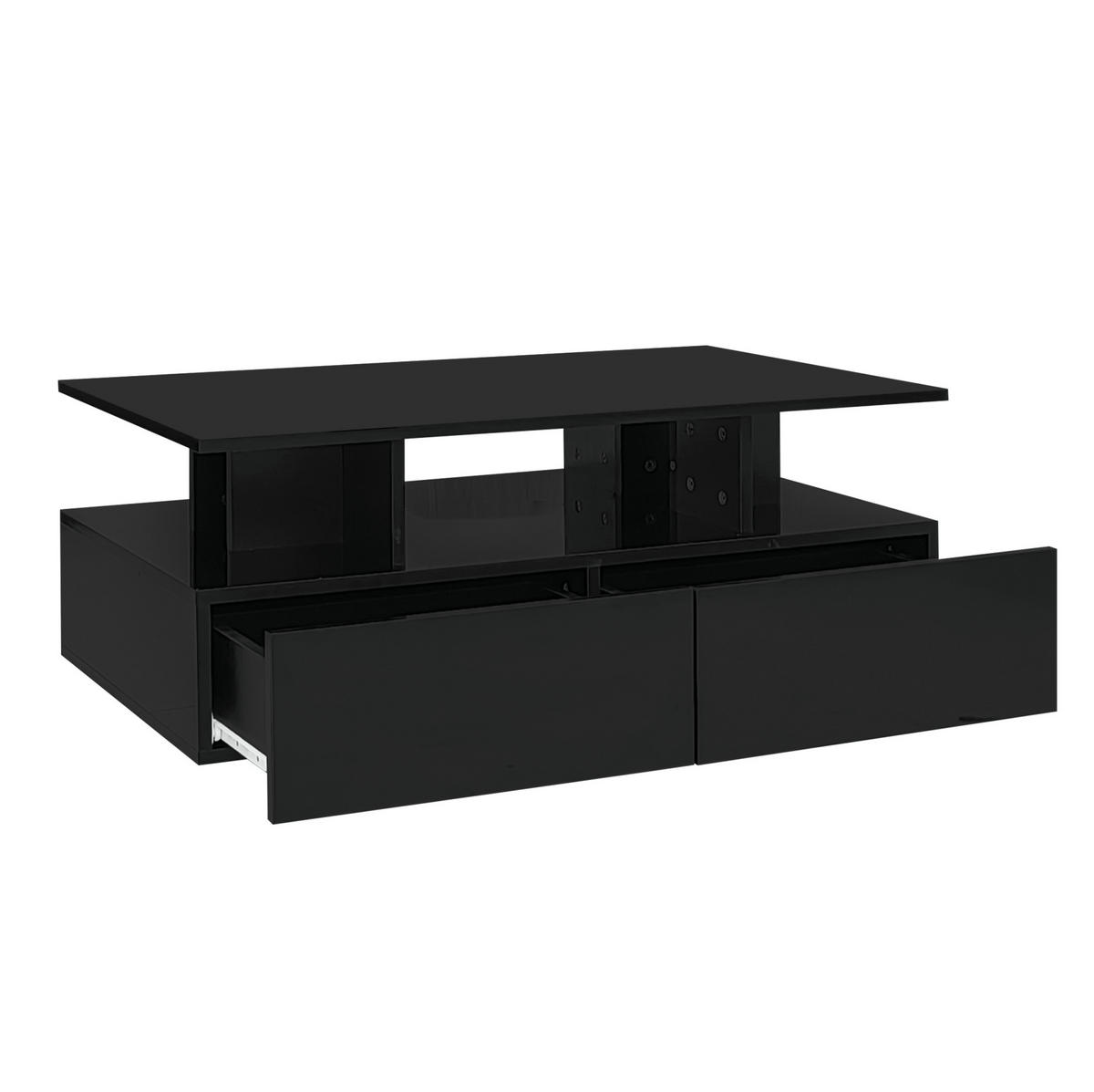COUCHTISCH 90/55/41 cm in Schwarz mit LED-Beleuchtung und 2 Schubladen - Schwarz, Holzwerkstoff (90/55/41cm) - Flora Grace