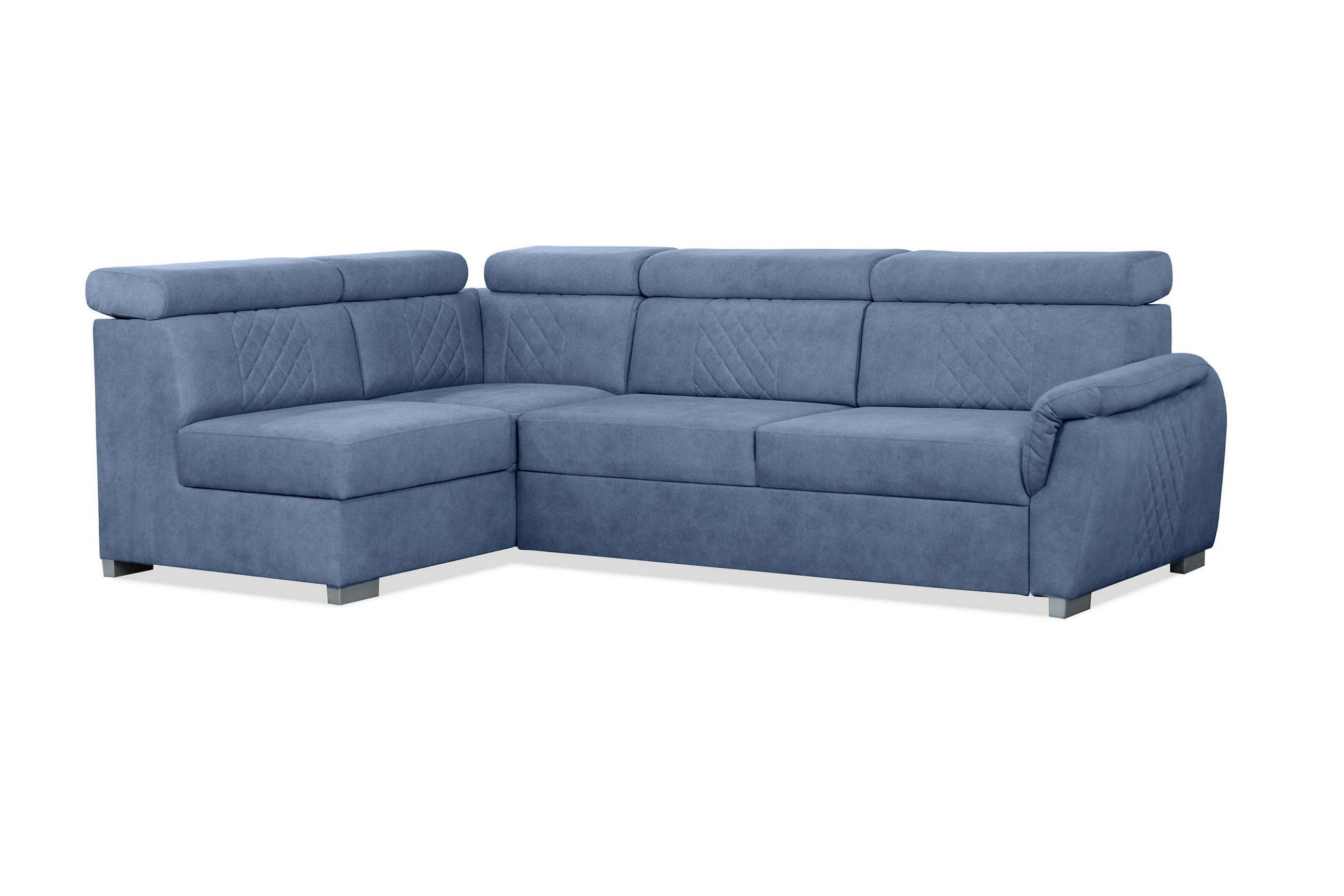 ECKSOFA Ravini Blau, Gestepptes Ecksofa, linke seite - Blau, Holzwerkstoff (253/156cm) - Bettso