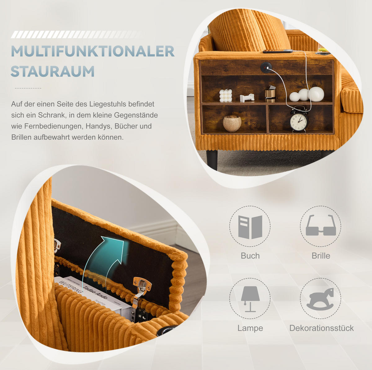 SCHLAFSOFA 129/170/70 cm aus Cord mit LED-Beleuchtung und USB-Ladeanschluss Senfgelb - Currygelb, Textil (170/70/129cm) - Modenvie