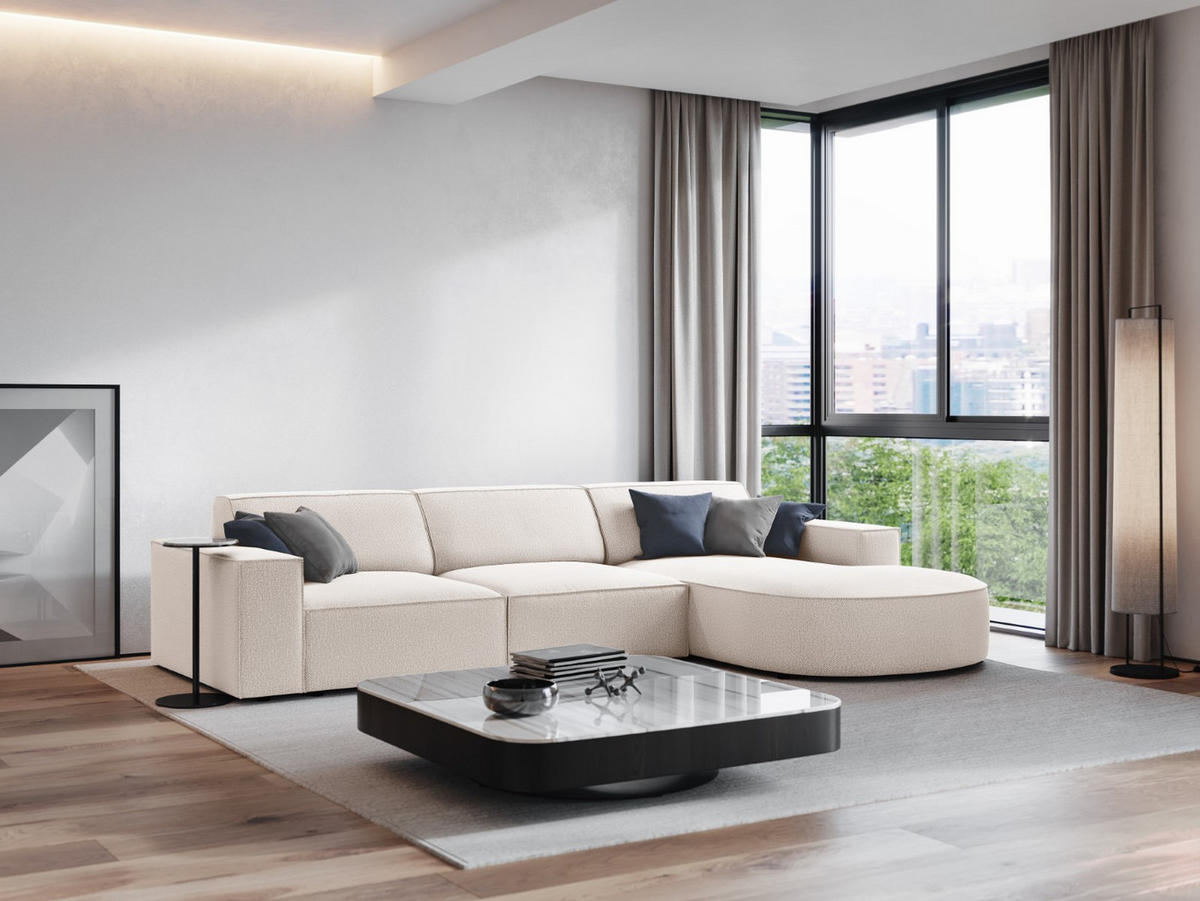 ECKSOFA rechts Jodie aus strukturiertem Stoff leichtes beige 4 Sitzplätze - Beige, Textil (166/284cm) - Micadoni