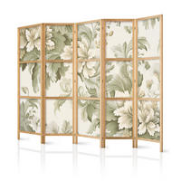 PARAVENT Japanischer 5-tlg 225x172 cm Vintage Pflanzen - Beige, Holz/Textil (225/172/3cm) - Muralo