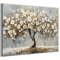 METALLBILD Baum - Blumen - Weiß - Natur - Kunst 60x40 cm - Weiß, Metall (60/40cm) - MuchoWow