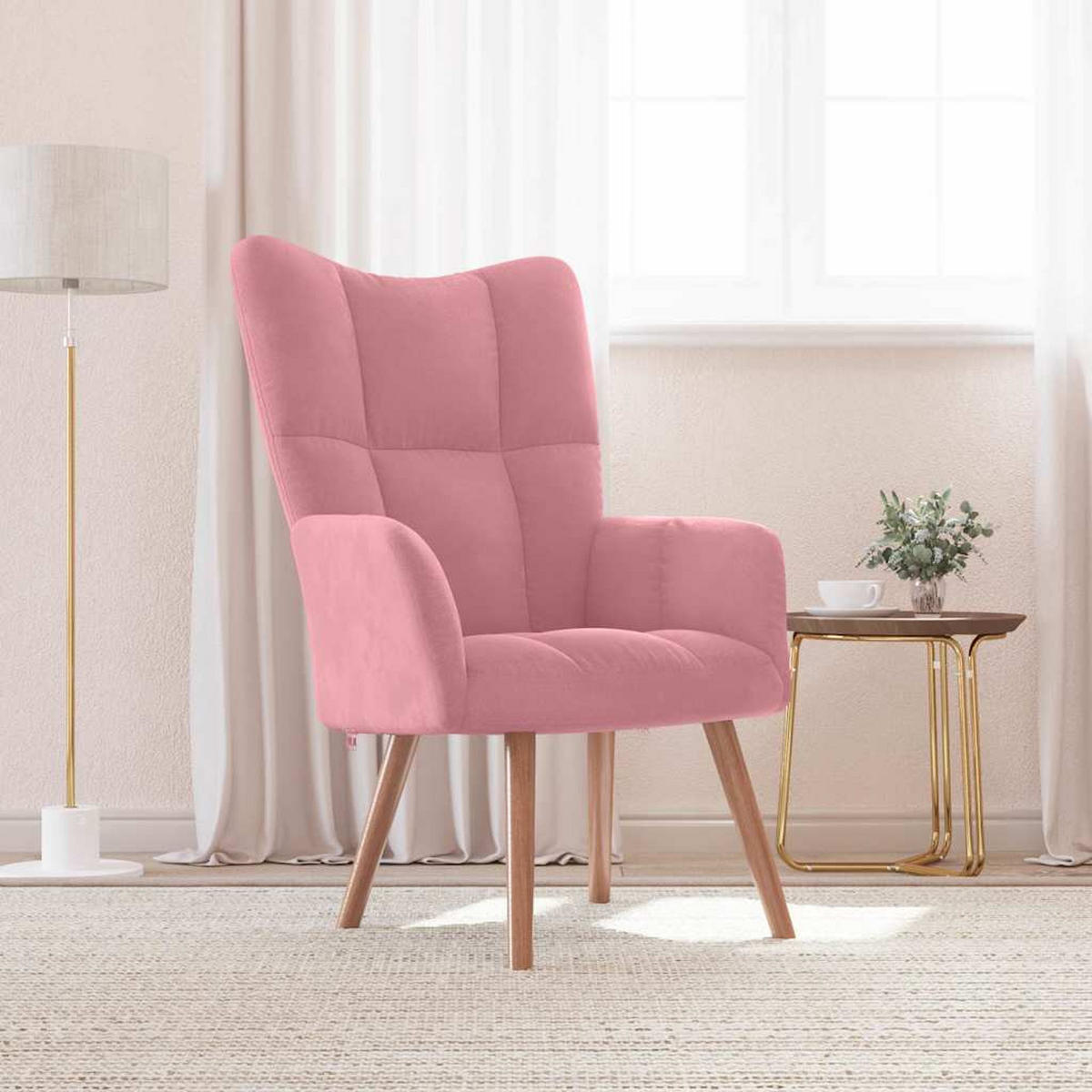 RELAXSESSEL Rosa Samt - Rosa, Naturmaterialien (69/95.5/61.5cm) - vidaXL