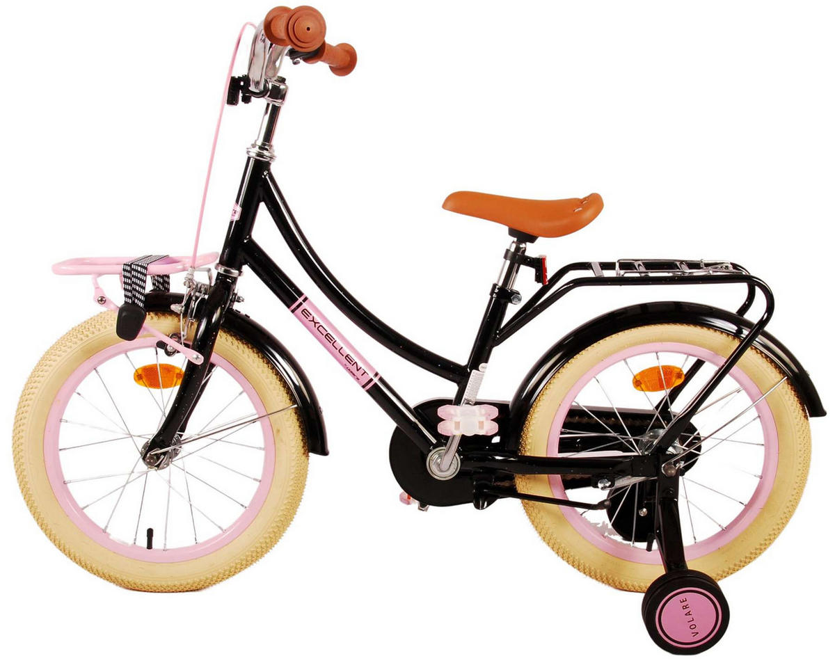 KINDERFAHRRAD Excellent - Mädchen - 16 Zoll - Rücktritt + Handbremse - Schwarz - Schwarz, Metall (65cm) - TPFSports