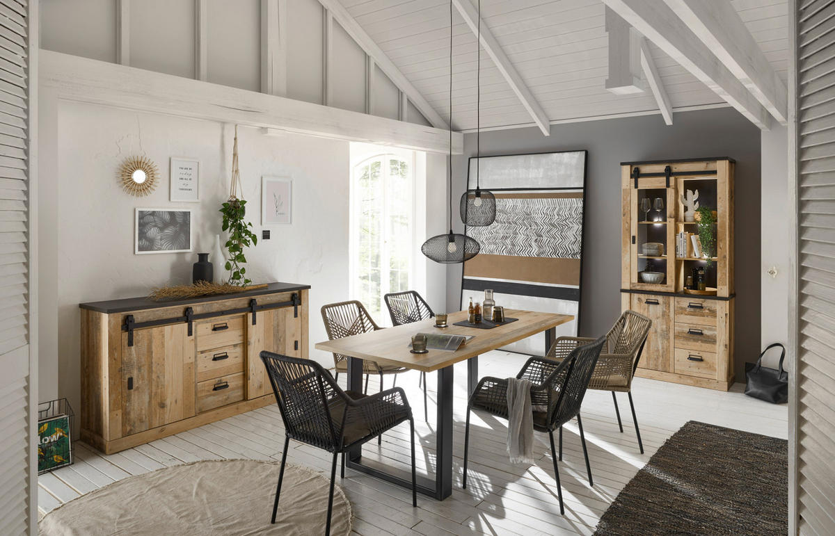 ESSTISCH Used Wood hell, anthrazit 180 cm, Küchentisch für 4-6 Personen - Anthrazit/Naturfarben, Holz/Metall (180/80/76cm) - Furn.Design