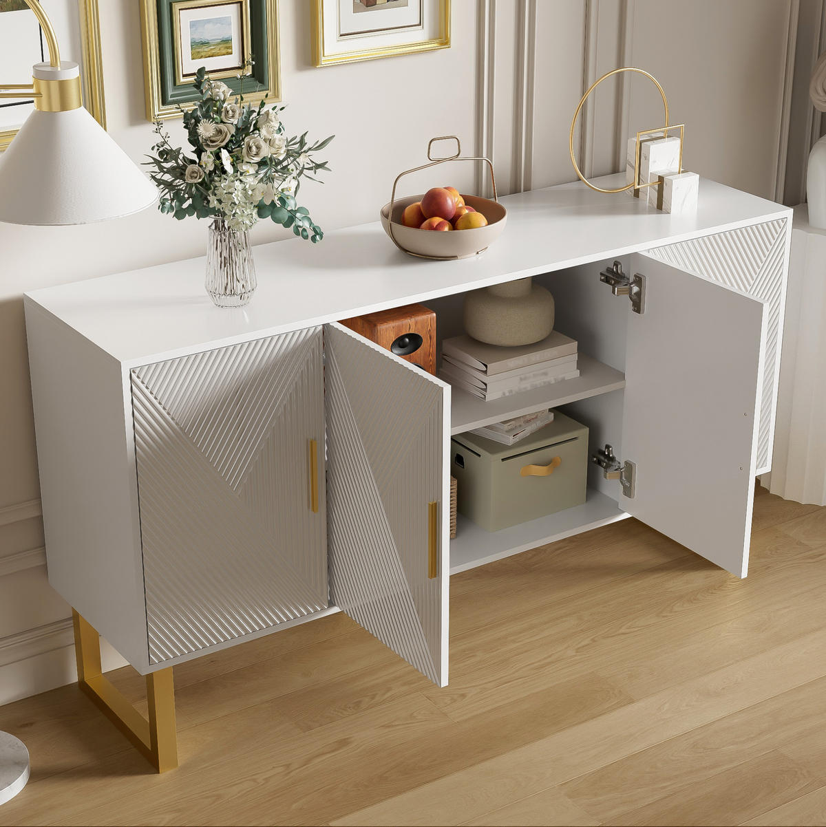 SIDEBOARD 150/40/82 cm in Weiß mit 4 Türen und höhenverstellbaren Regalen - Weiß, Holzwerkstoff (150/82/40cm) - Flora Grace