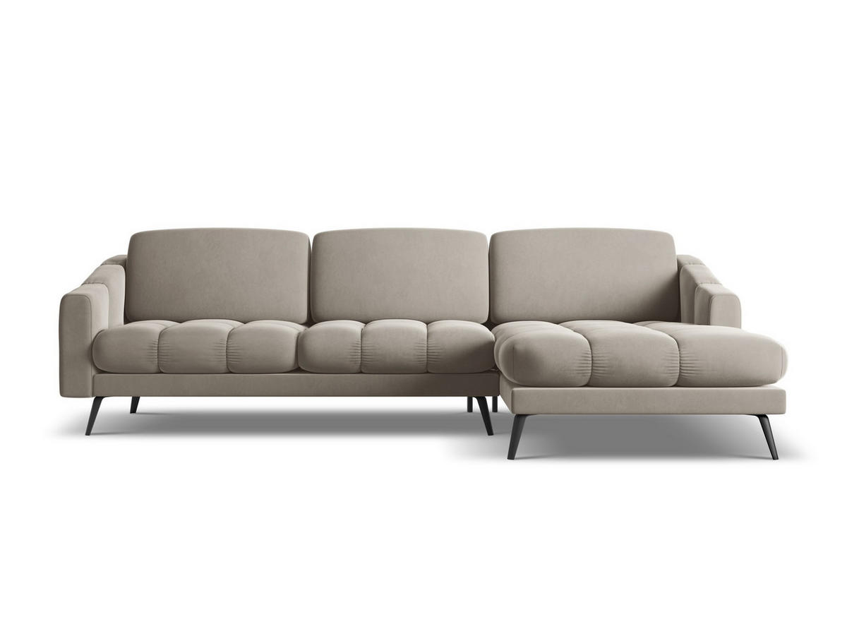 ECKSOFA Rechts Samt Stoff Grau - Taupe/Schwarz, Textil/Metall (264/160cm) - Makamii