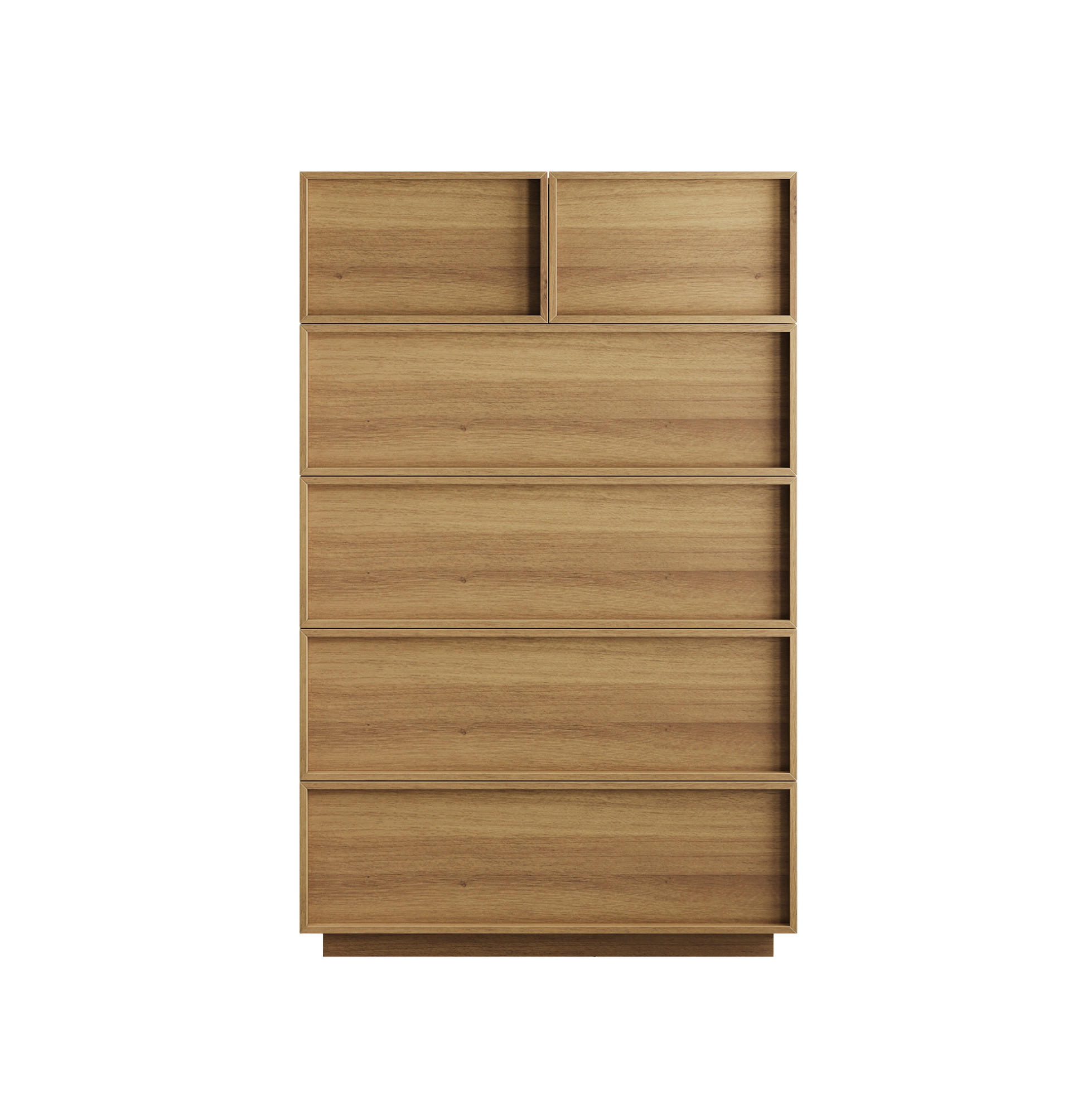 Modfu KOMODA z MDF a dřevotřísky 80x48x127 cm dubová se 6 zásuvkami, kovovými pojezdy a ochranou proti převrácení