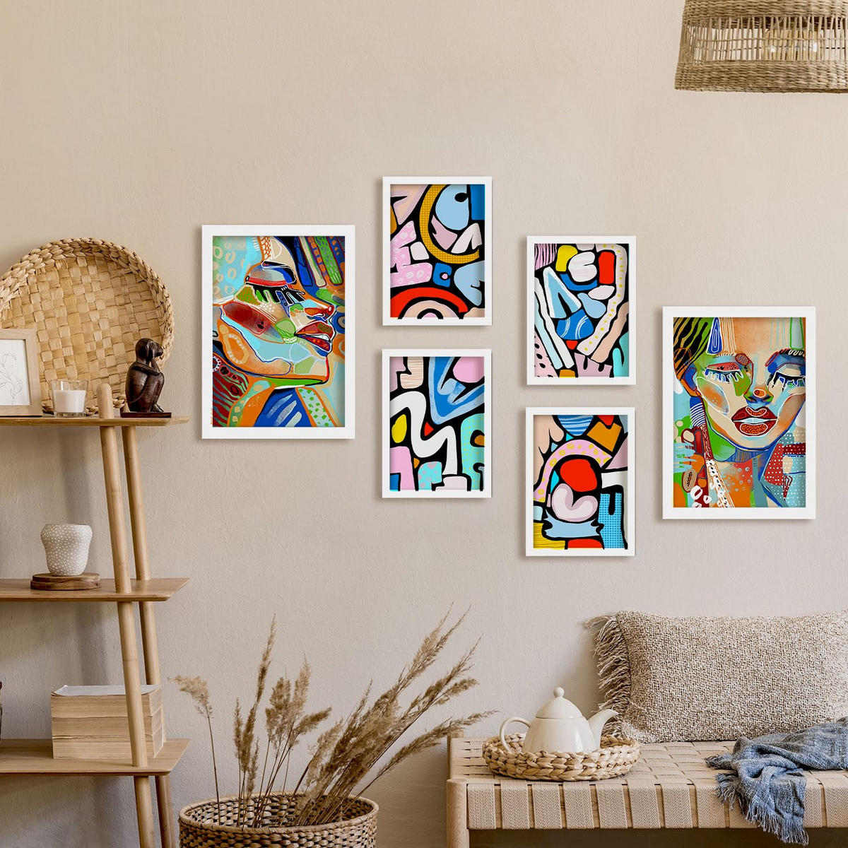 POSTER Set Mit 6 Lady Mazarelli In Weibliche Zusammenfassung Ästhetische Dekorative Gemälde Für Ihr Wohnzimmer Zuhause A3 & A4 Weißer Rahmen - Weiß, Papier (29/3cm) - Nacnic