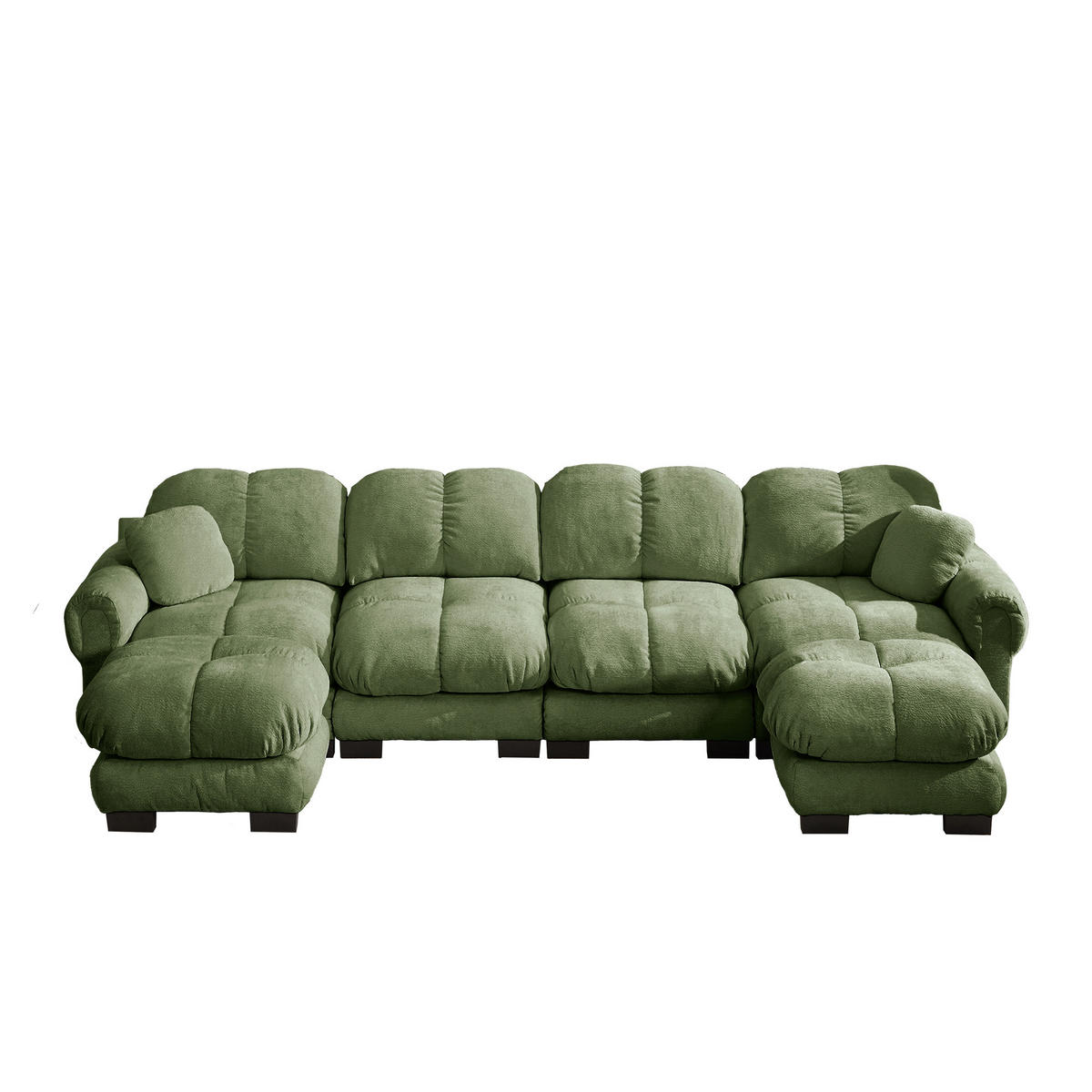 WOHNLANDSCHAFT DE-34384 U-Form mit 2 Ottomans und Steppdesign Grün - Grün, Textil (149/90/330cm) - ComfortXL
