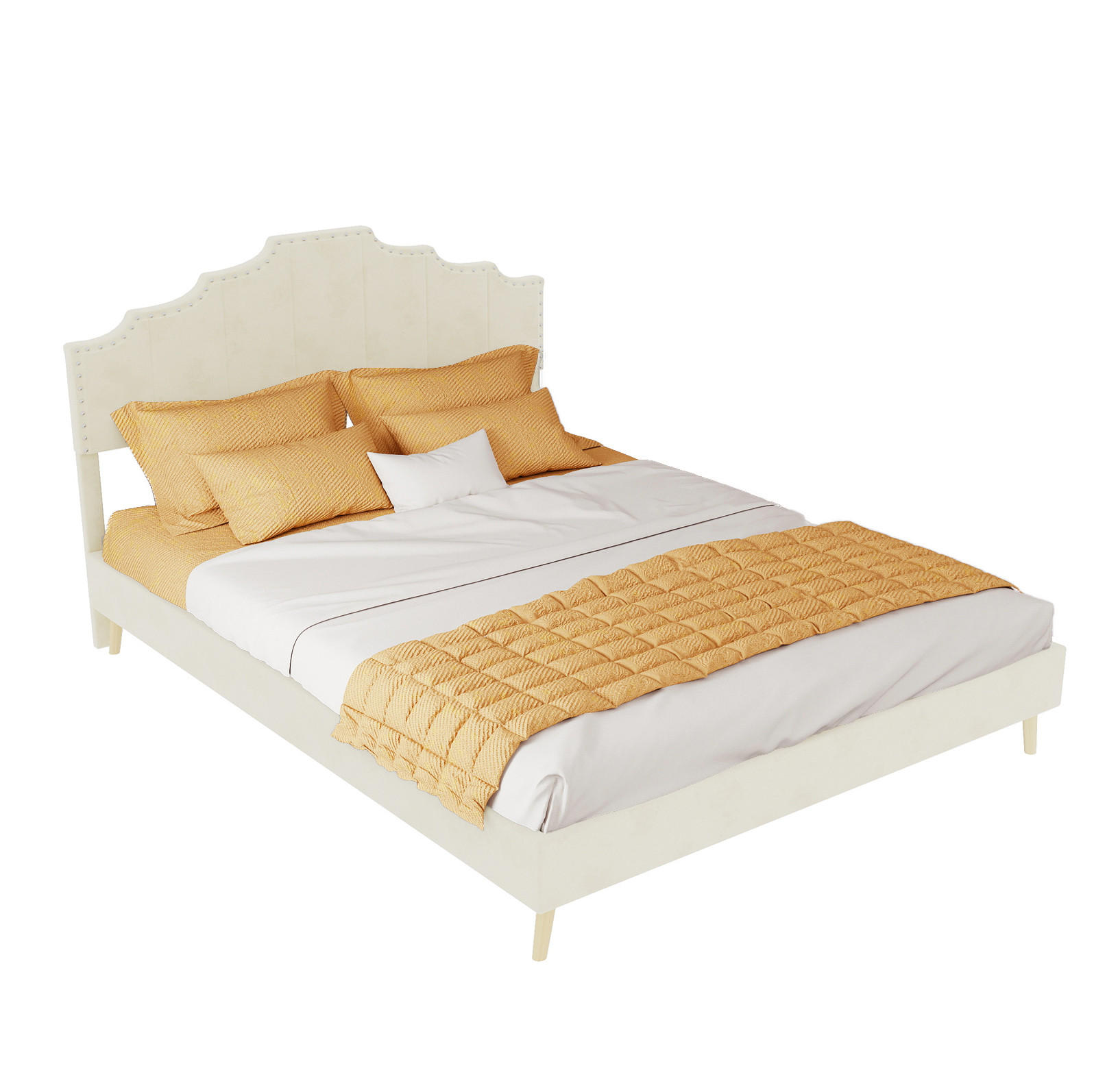 OKWISH ČALOUNĚNÁ postel 140/200 cm béžová z látky a kovu s geometrickým čelem bez matrace