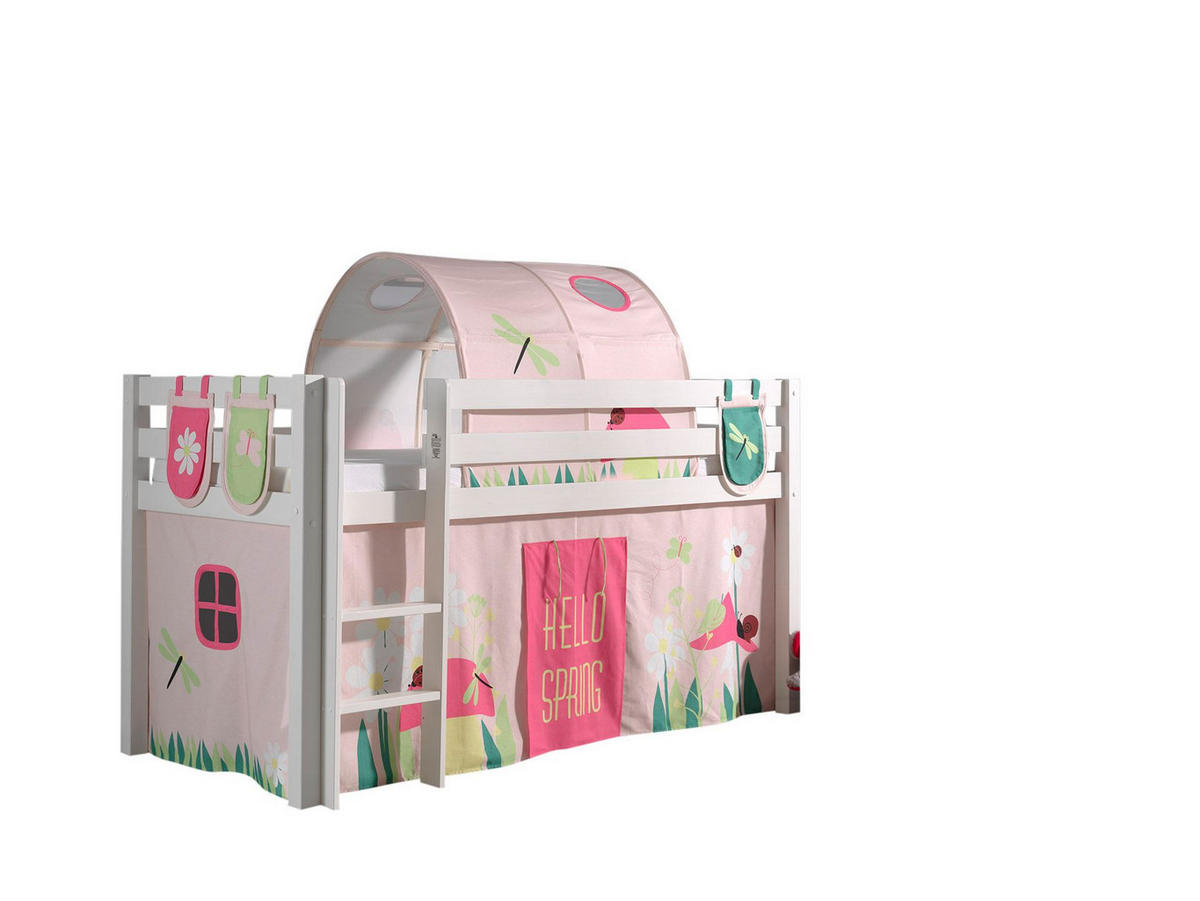 KINDERBETT Karolina 210x114x106 Massivholz Weiß Textilset Spring 4 - Hellrosa/Weiß, Holz (90/200cm) - 58aufmkessel