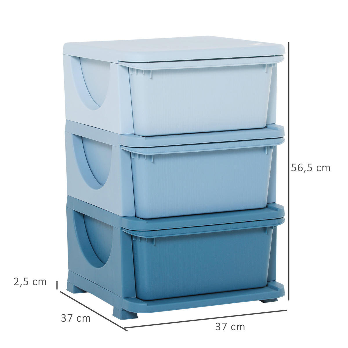 AUFBEWAHRUNGSBOXEN für Kinder, 3 große Schubladen, Kunststoff, Blau - Blau, Kunststoff (37/56.5/37cm) - HOMCOM