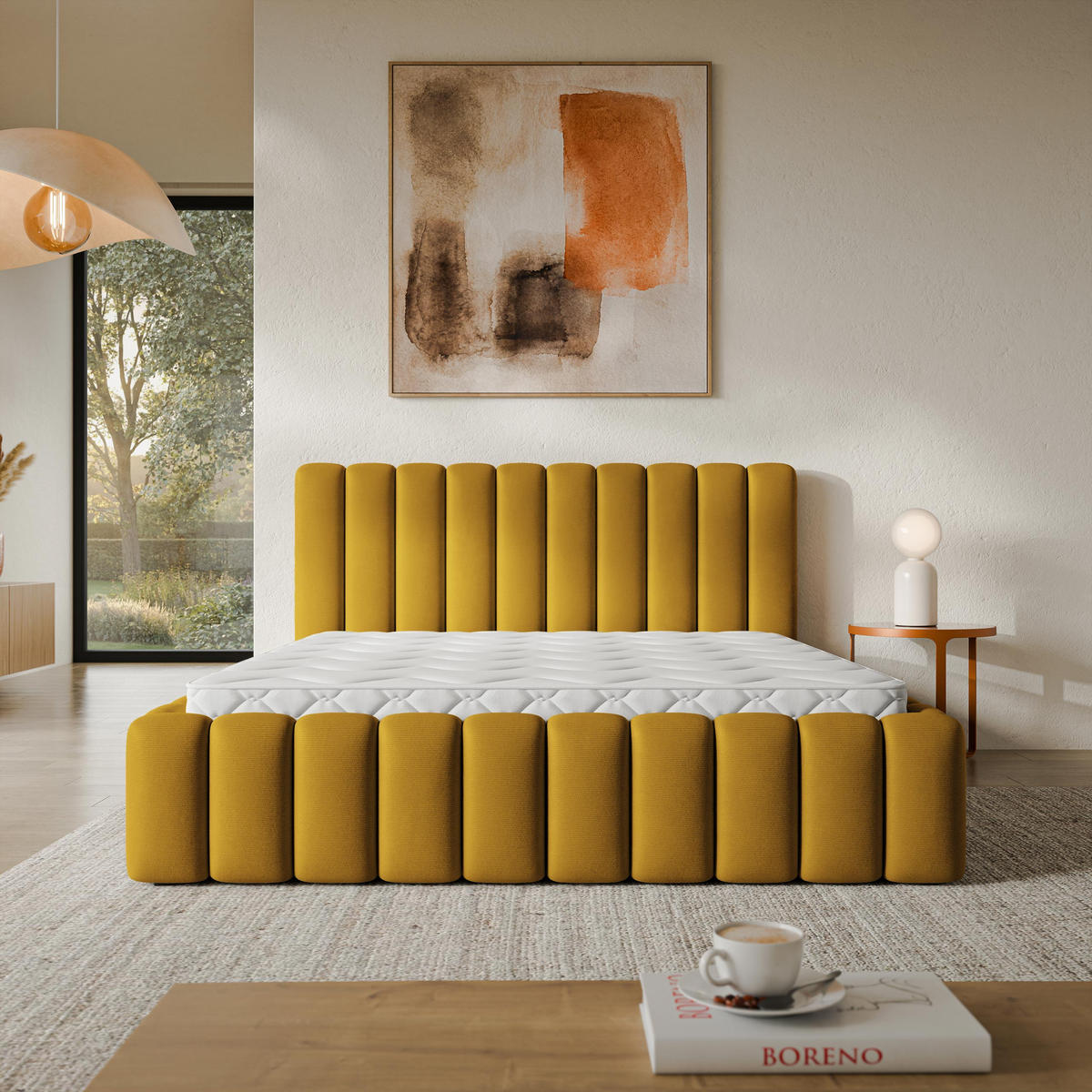 ČALOUNĚNÁ Postel TEBA 120x200 cm Žlutá - žlutá, kompozitní dřevo/textil (120/200cm) - MASSENO