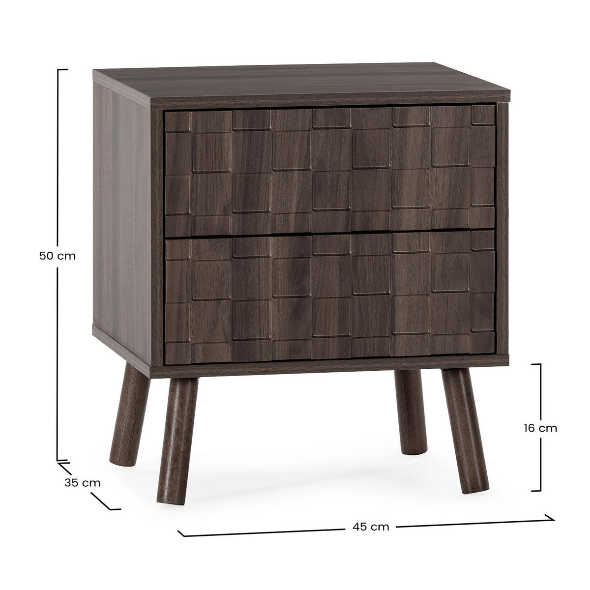 MĂSUȚĂ de noapte Canadá cu 2 sertare, aspect de nuc comun - culoare nucă, compozit lemnos (45/50/35cm) - VS Venta-stock