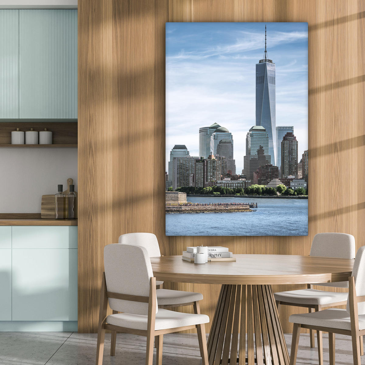 LEINWANDBILD New York - Freiheitsstatue - Wasser 90x140 cm - Hellblau, Textil (90/140cm) - MuchoWow