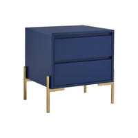 NACHTTISCH mit 2 Schubladen - MDF & Metall - Blau lackiert & Goldfarben - KORASA - Blau, Holz (40/50/50cm) - Pascal Morabito