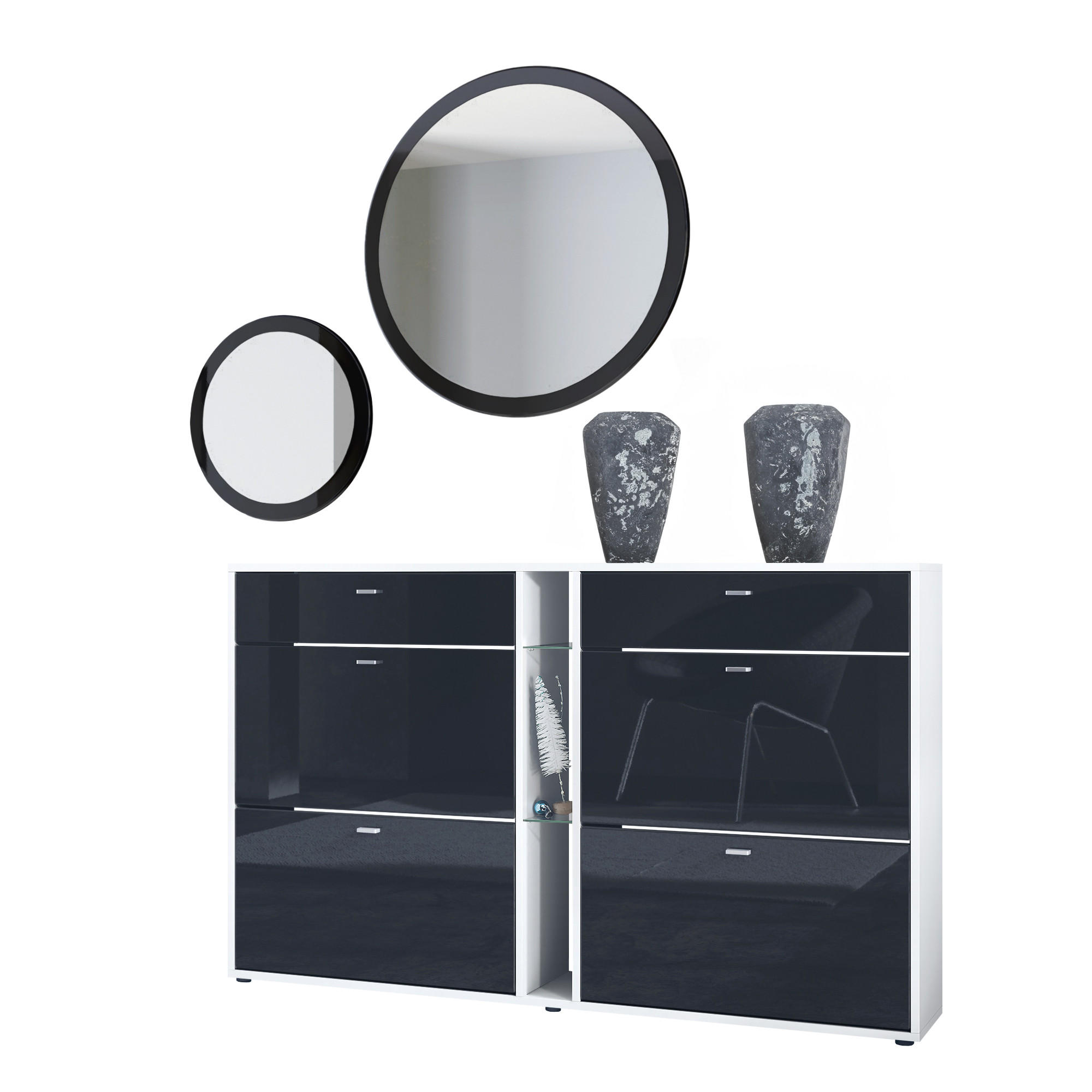 GARDEROBE Florence Schwarz Hochglanz - Schwarz Hochglanz, Holzwerkstoff (155.5/200/28cm) - Vladon