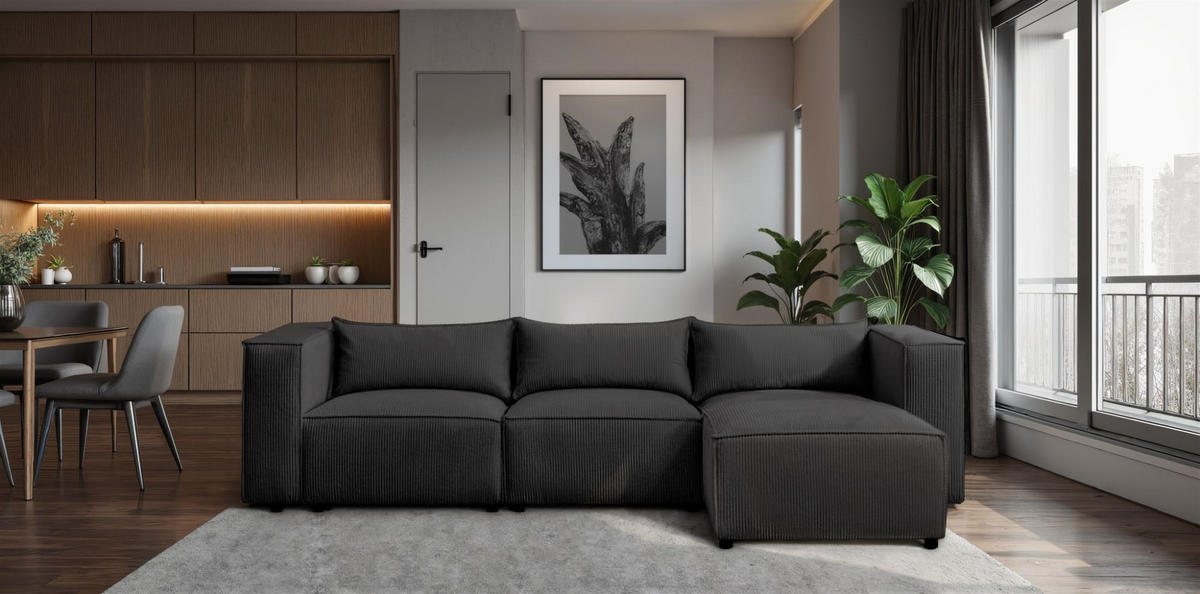 ECKSOFA Nevio - Schwarz, Holzwerkstoff/Textil (290/185cm) - Fun Möbel