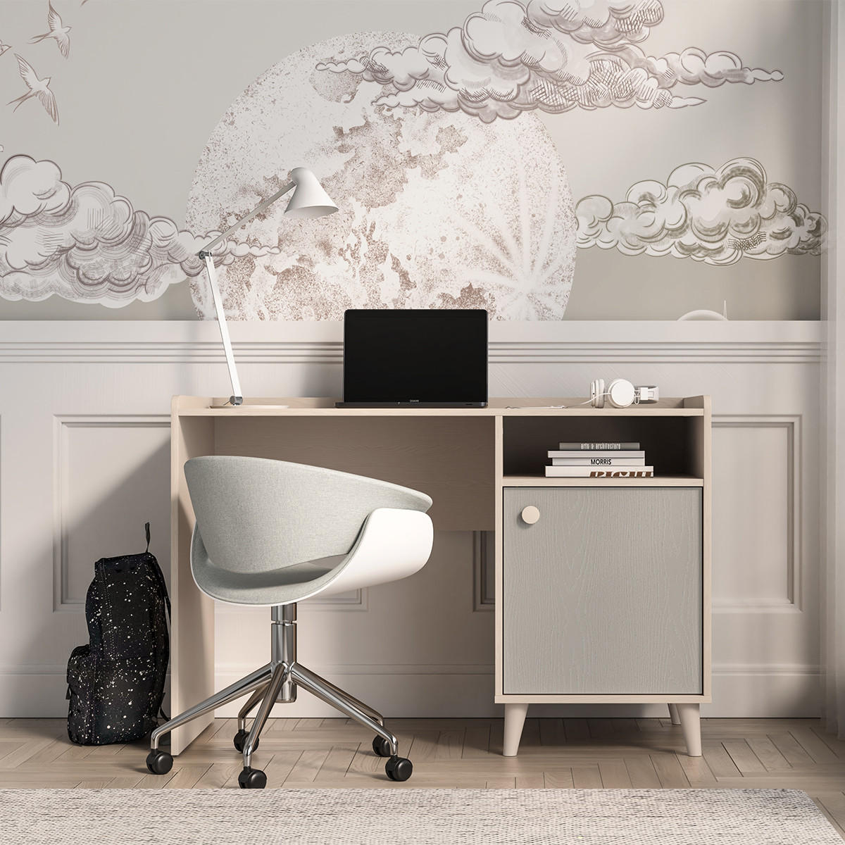 SCHREIBTISCH Alycia Beige - Grau - Holzeffekt - Grau, Holz (120/80/58cm) - Petits-meubles