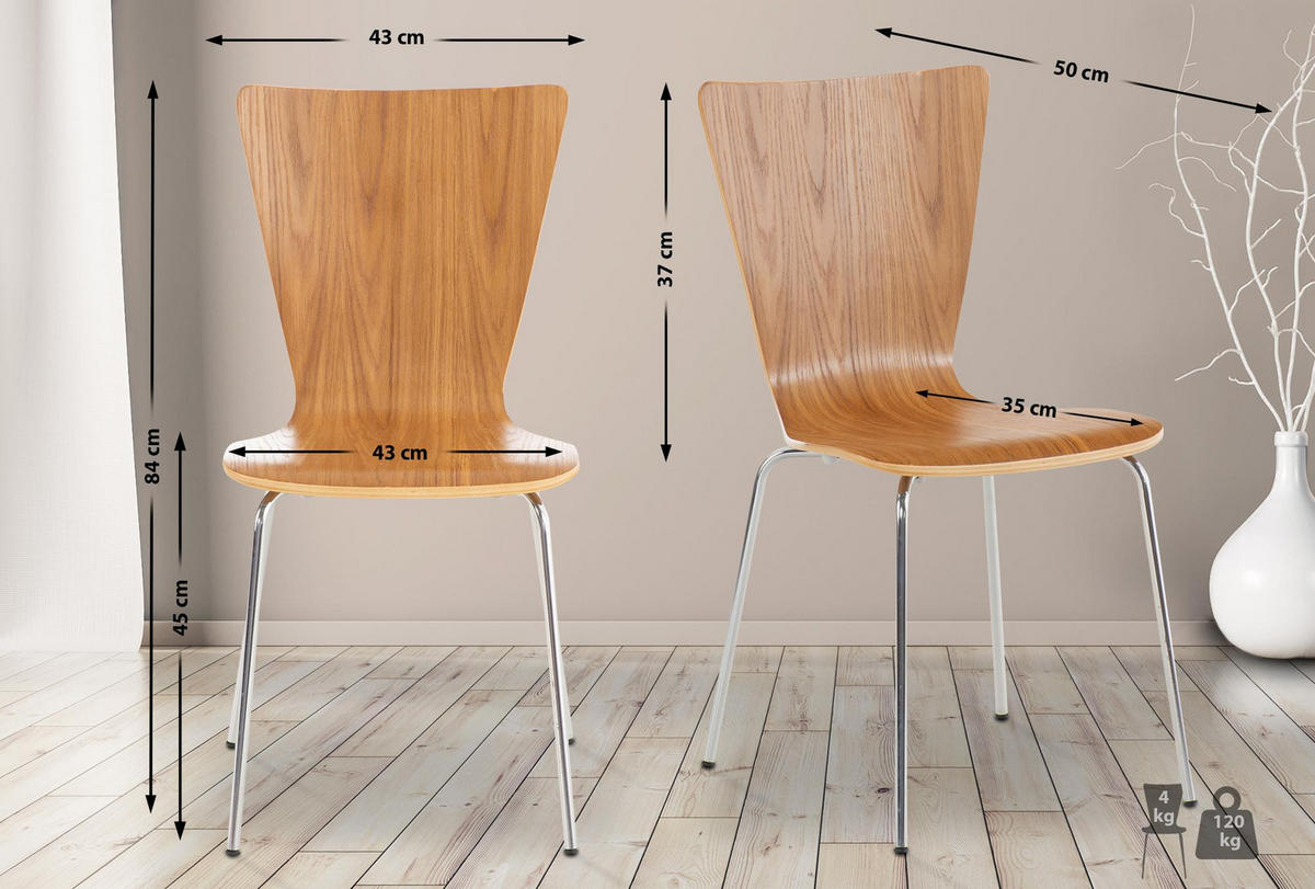 BESUCHERSTUHL Holz Eiche - Eichefarben, Holz/Metall (43/84/50cm) - CLP