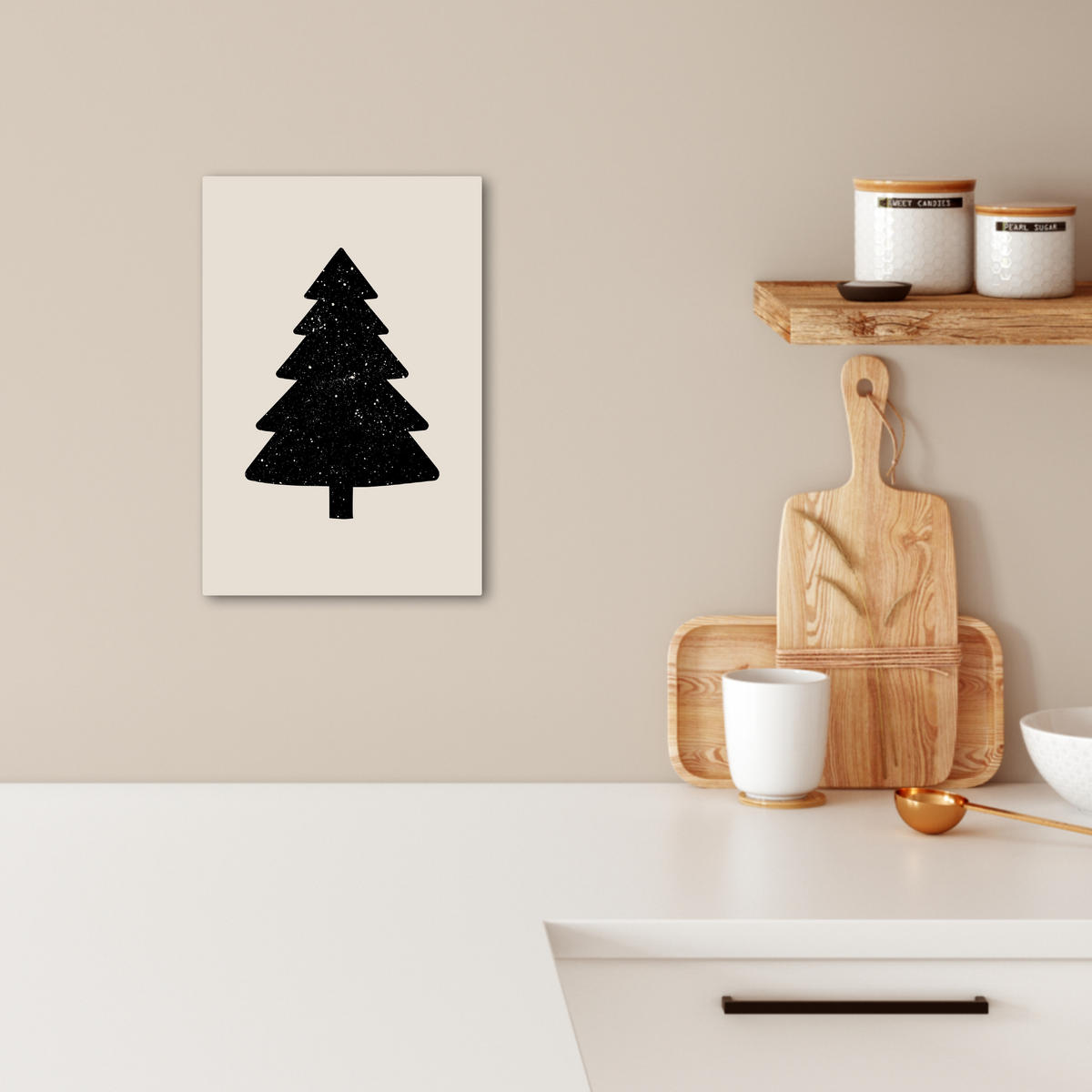 LEINWANDBILD Weihnachtsbaum - Schwarz - Urlaub - Beige 20x30 cm - Schwarz, Textil (20/30cm) - MuchoWow