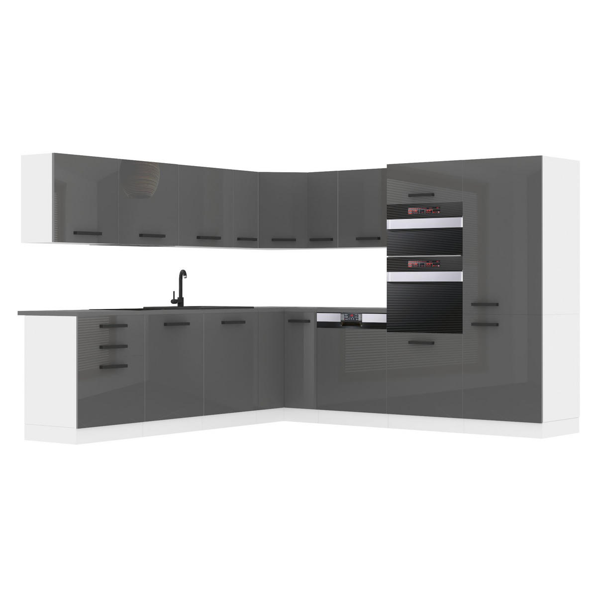 KÜCHE L-Form Jane, mit Arbeitsplatten, Silber Hochglanz - Silberfarben, Holz (480/204/60cm) - B BELINI GROUP