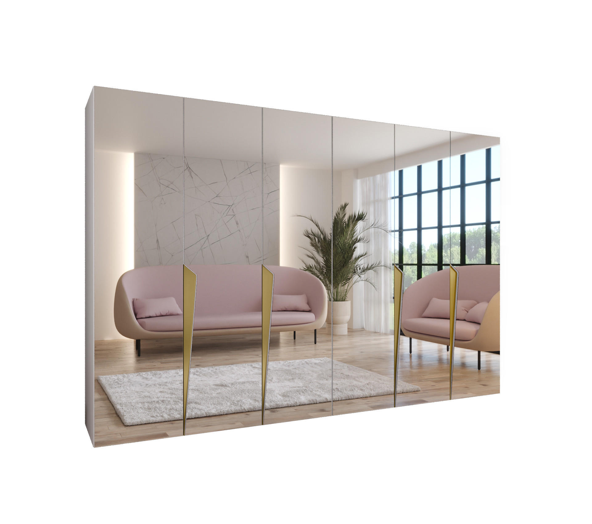 DREHTÜRENSCHRANK 202/300/52 6-türig - Goldfarben/Weiß, Holz/Metall (300/202/52cm) - Abiks Möbel