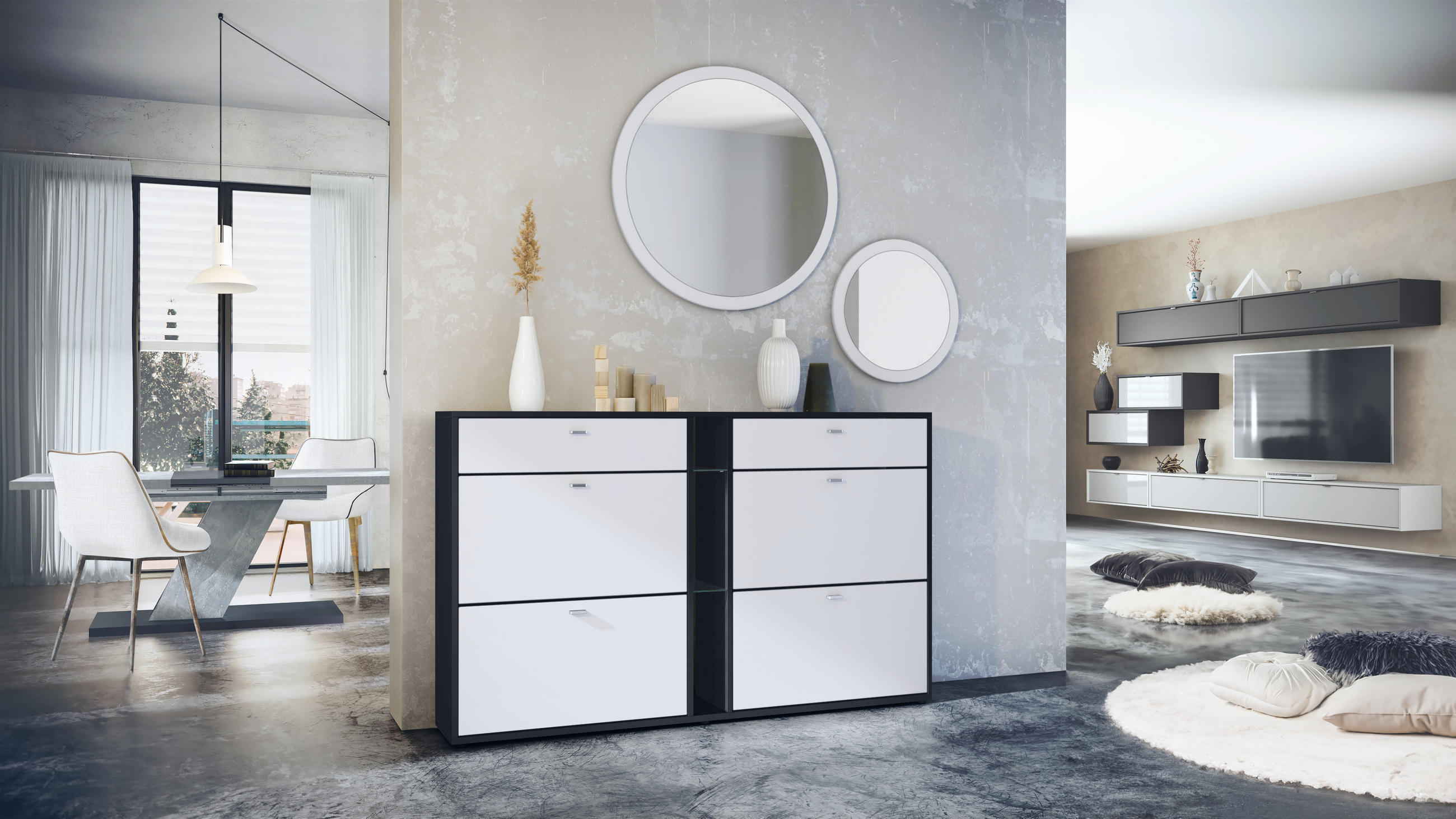 GARDEROBE Florence Weiß matt - Weiß, Holzwerkstoff (155.5/200/28cm) - Vladon
