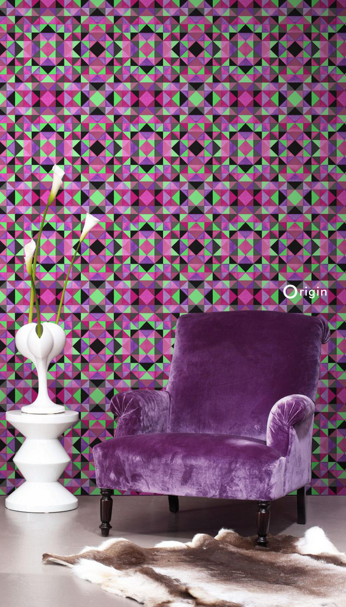TAPETE kubistisches Muster 53 cm x 10.05 m - Pink, Papier (53/1000cm) - Origin Wallcoverings