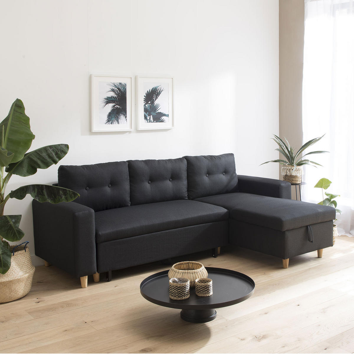 ECKSOFA WADE Anthrazitgrau 3 Plätze - Grau, Textil (146/229cm) - Happy Garden